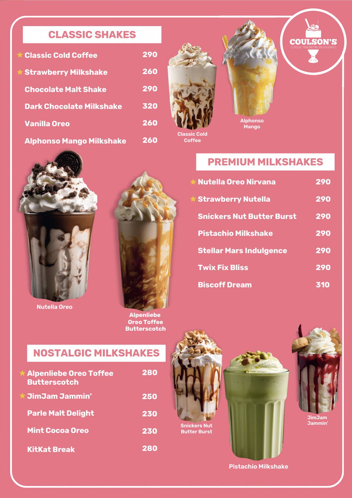 Coulson's Shakes n Chillies menu
