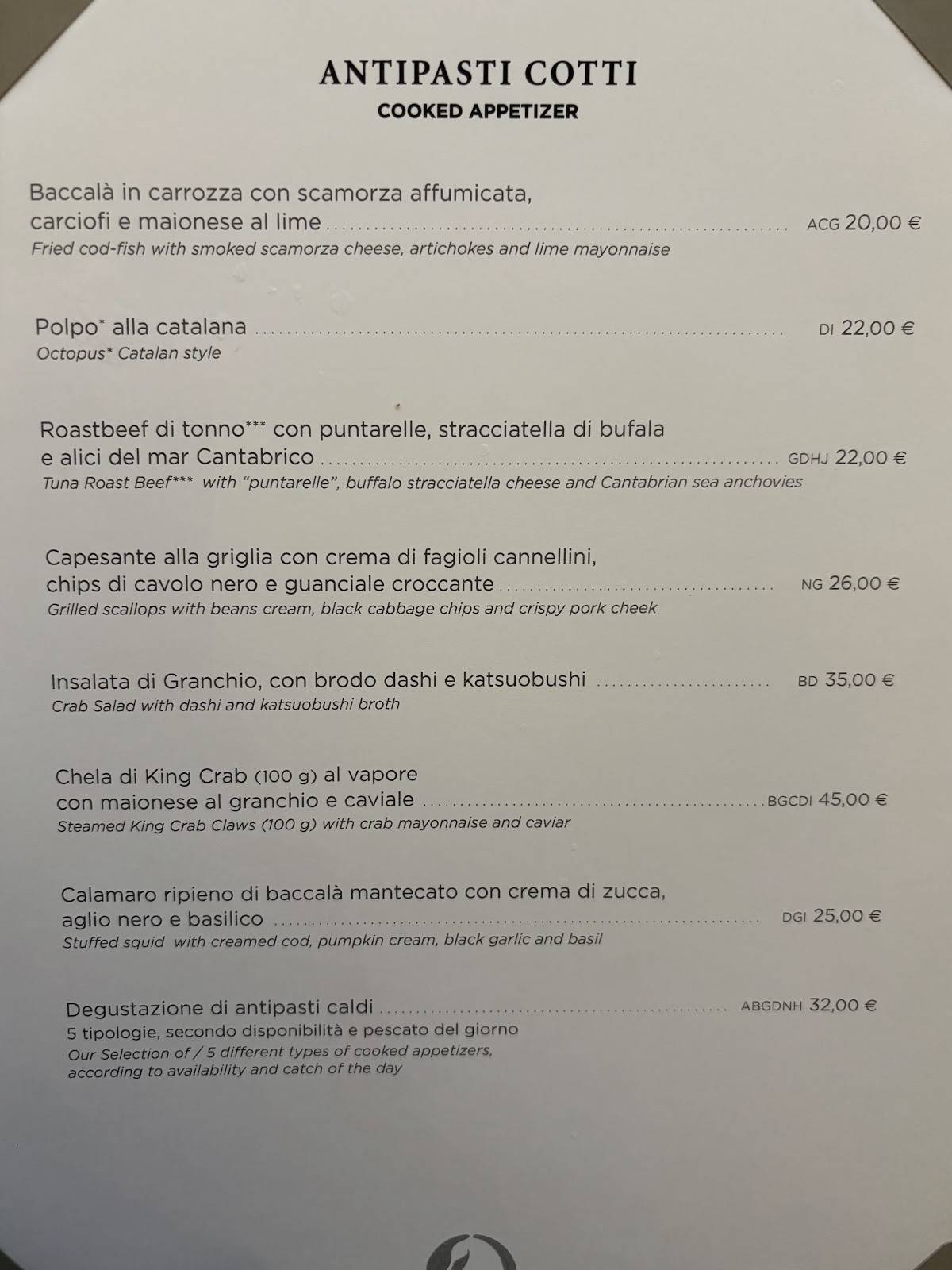 Menu di Ristorante Crab 