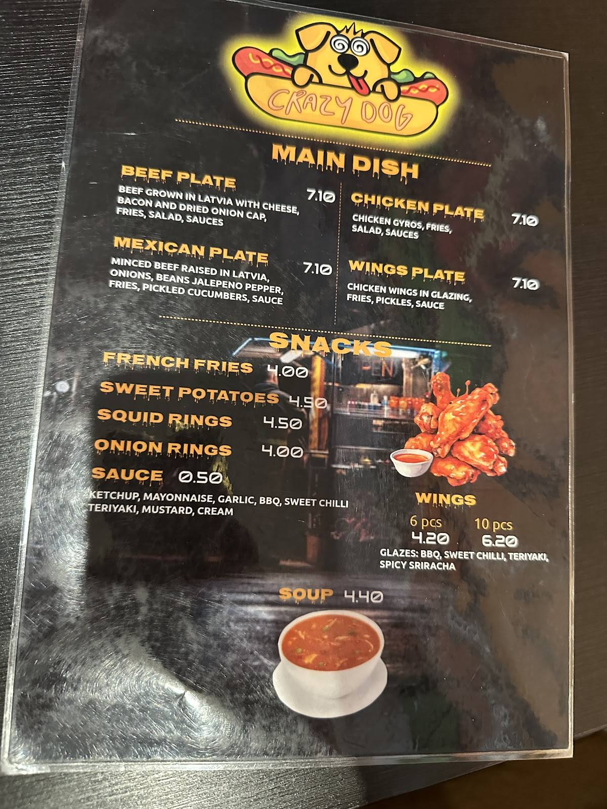 Menu de Crazy Dog
