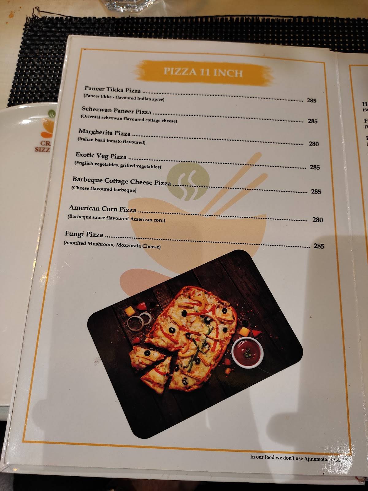 The Iraj crazy Sizzlers menu