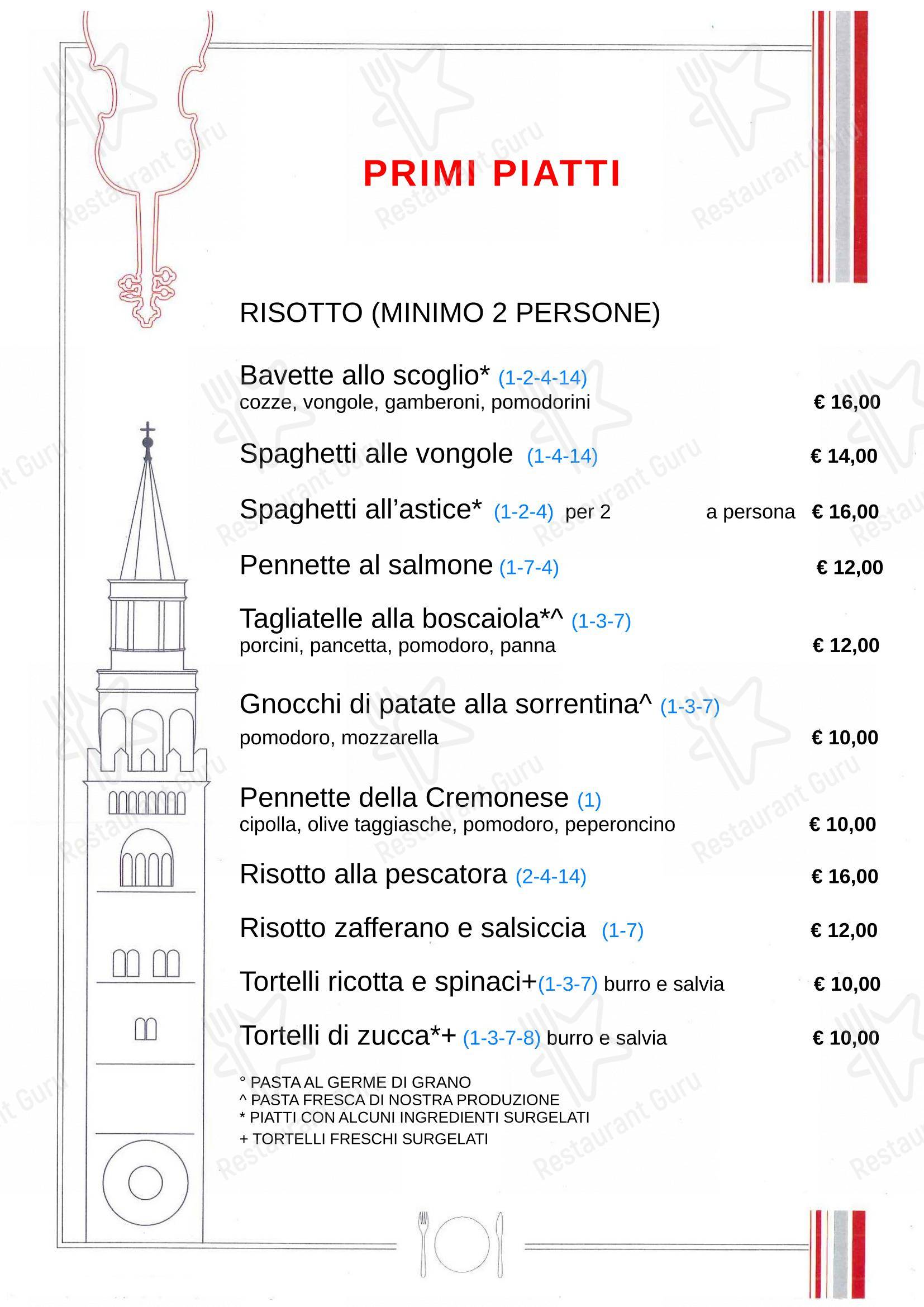 Menu per Cremonese in Cremona