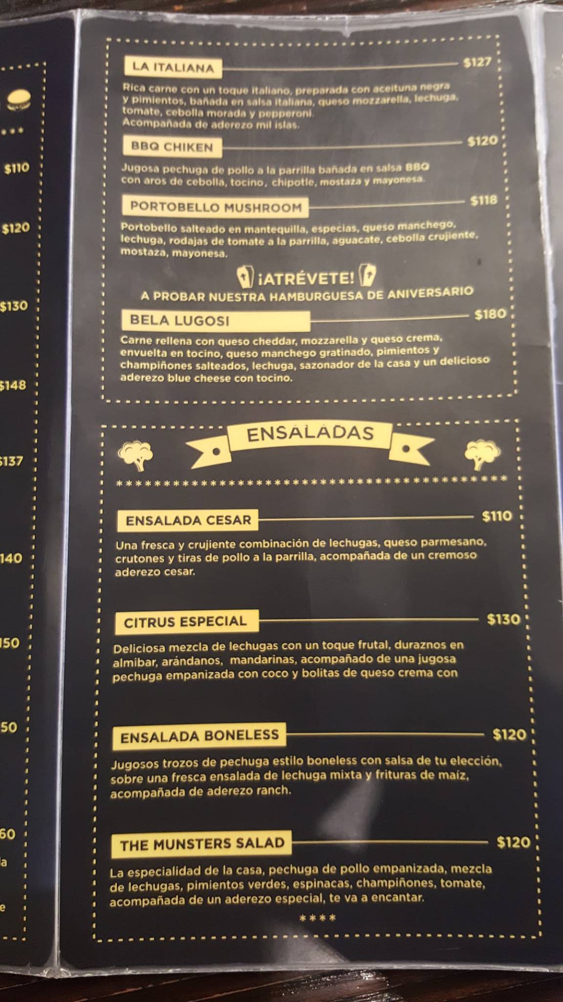 Carta del restaurante Cripta Burger, Mexicali, Calz. Justo Sierra s/n