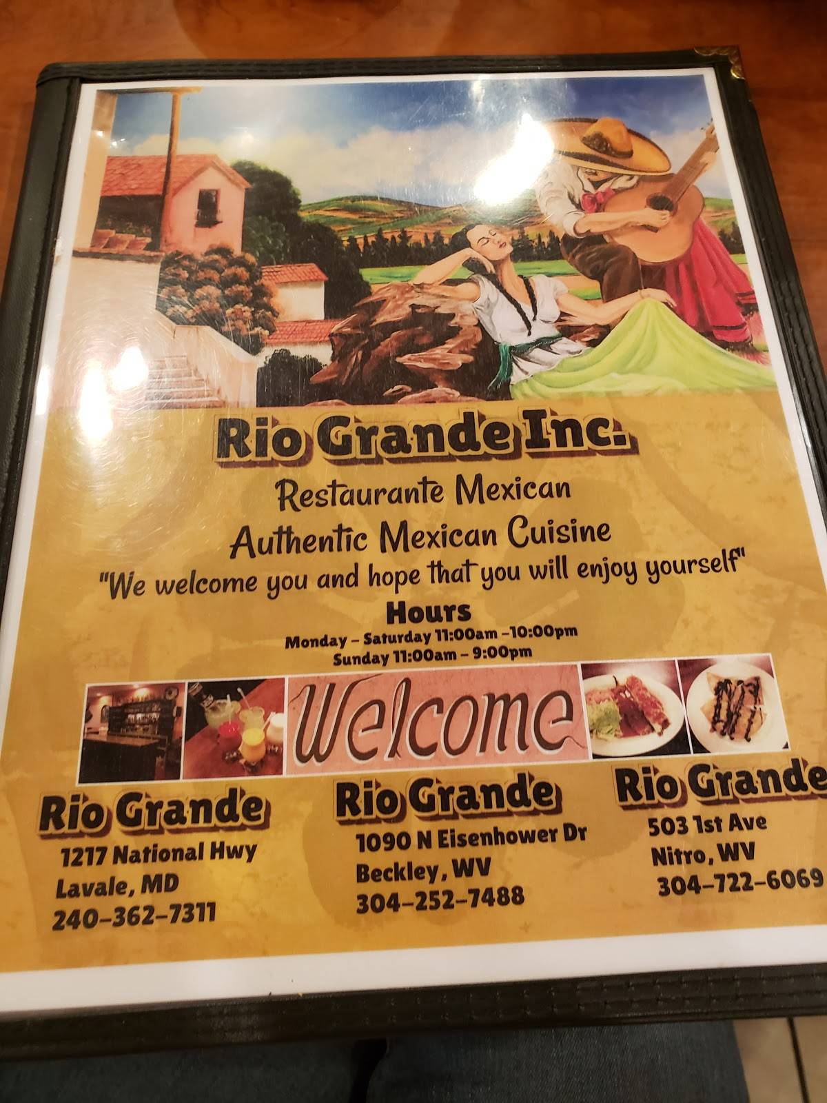 Menu at Rio Grande restaurant, La Vale, National Hwy