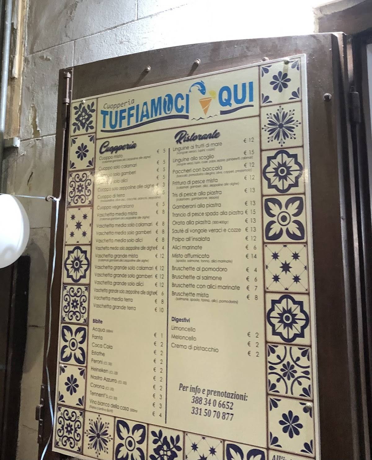 Menu di Cuopperia TUFFIAMOCI QUI 