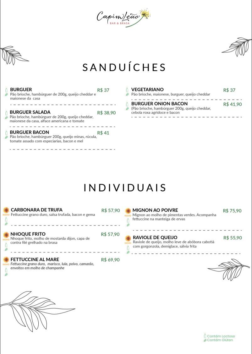 Capim Leão cardápio