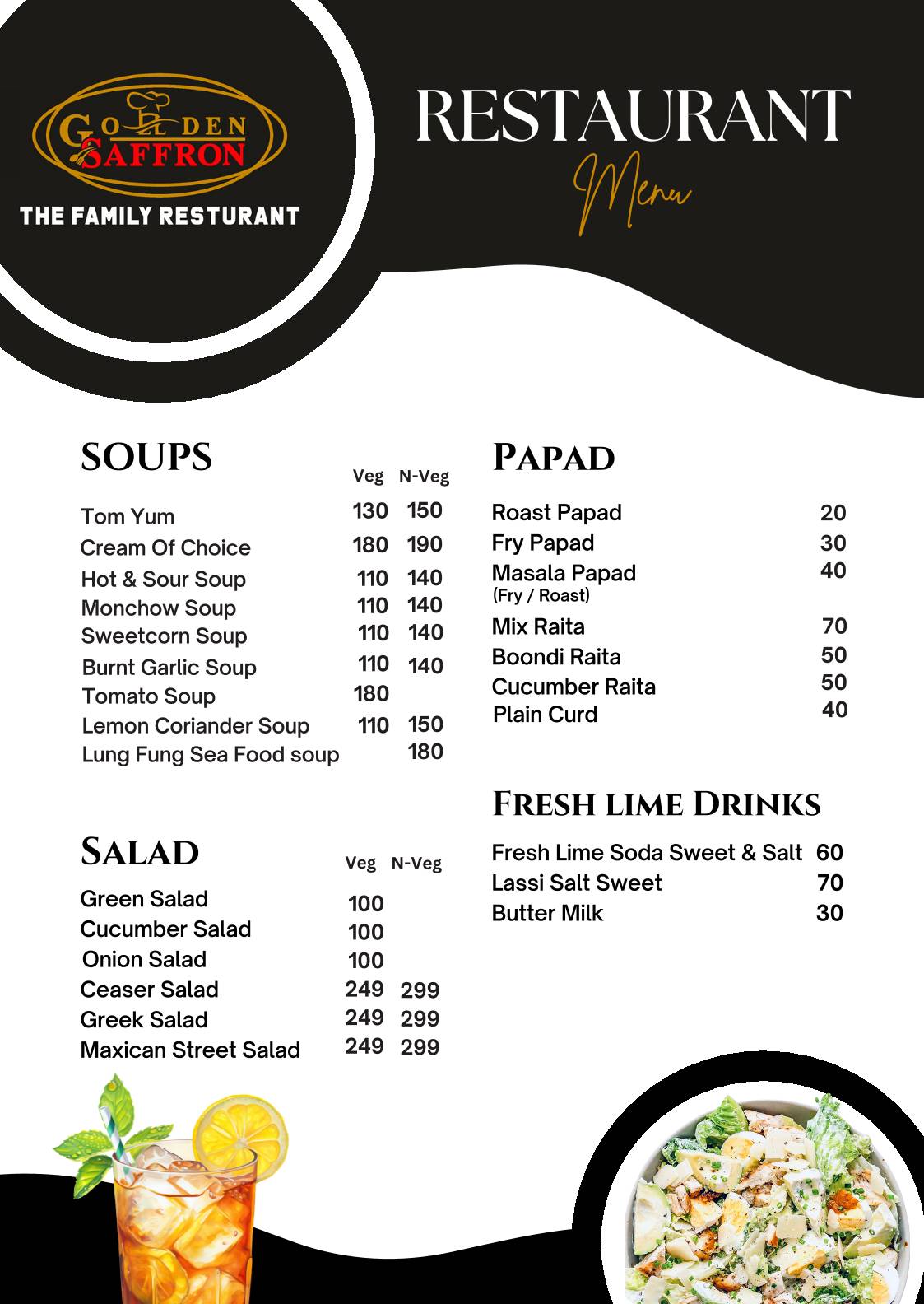 Golden Saffron Restaurant menu