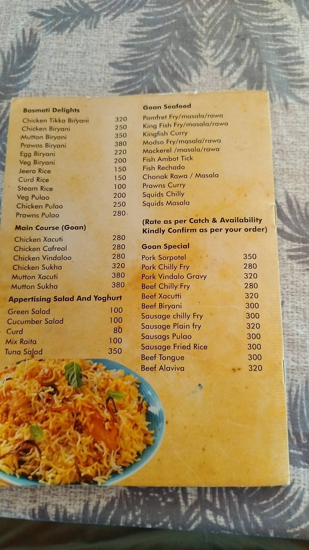 Cuzina de Goa menu