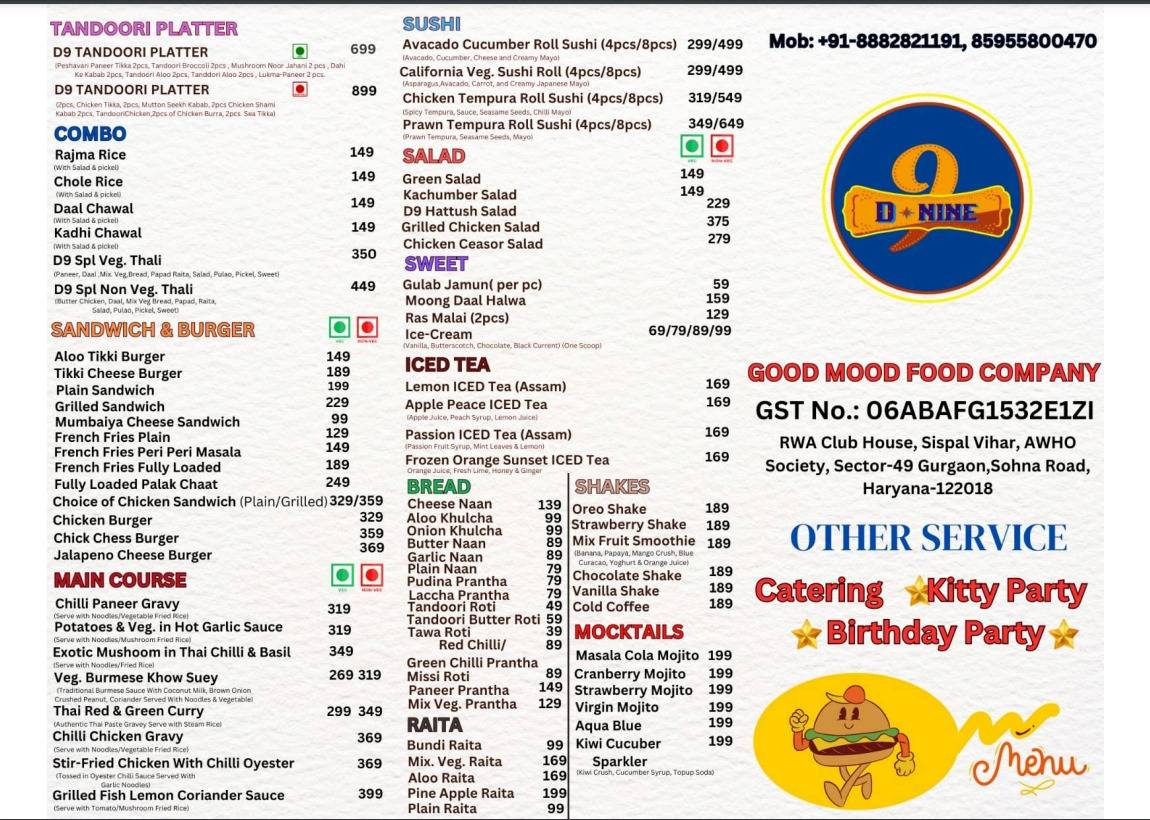 D nine menu