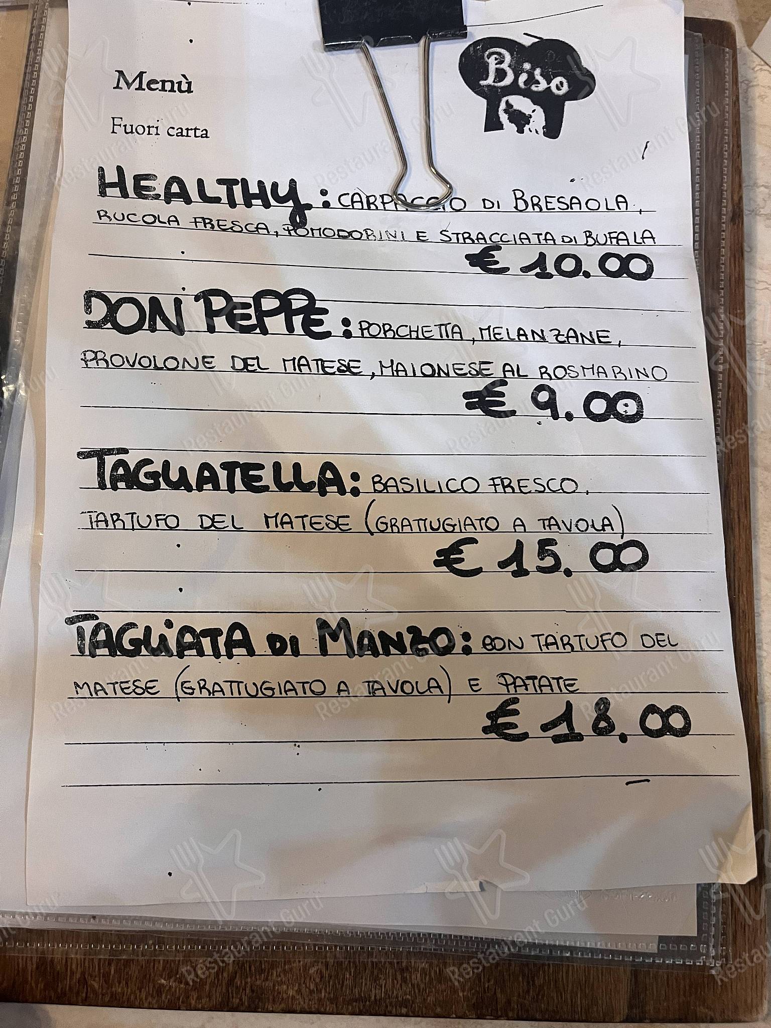 Menu per Da Biso ristorante