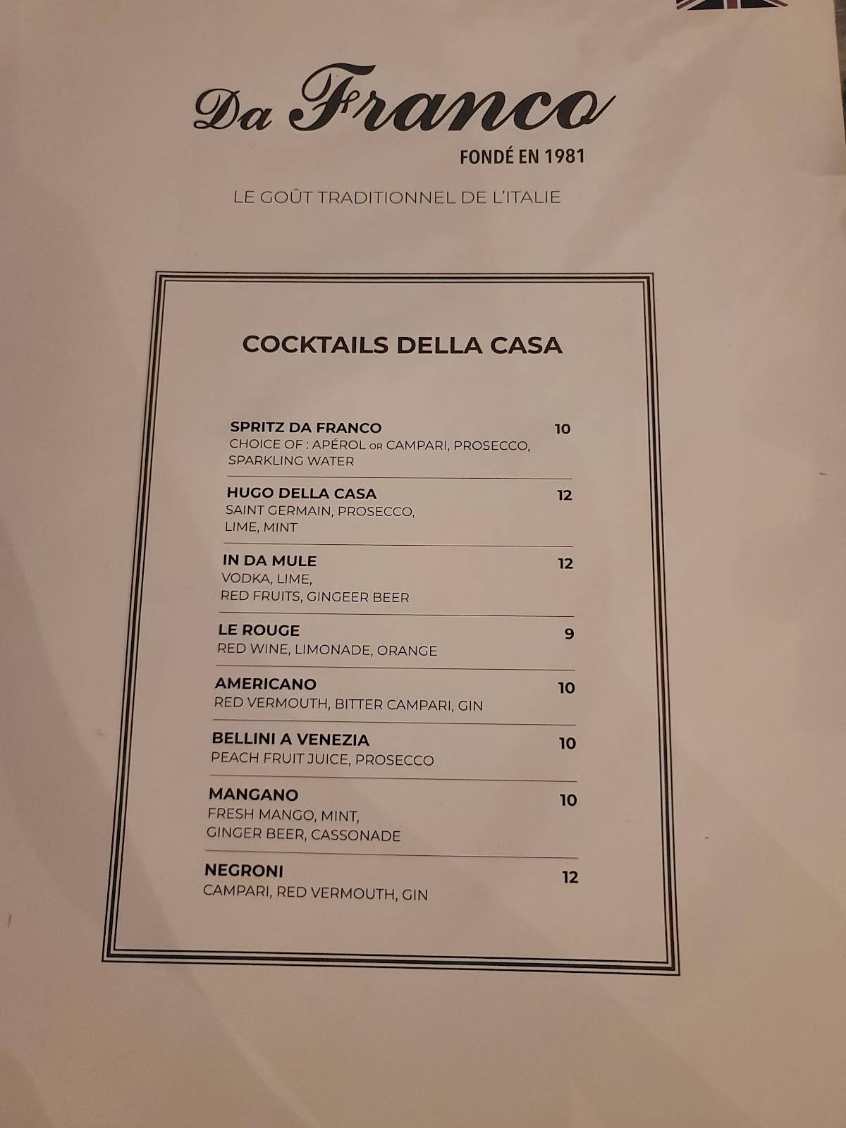 Menu de Da Franco