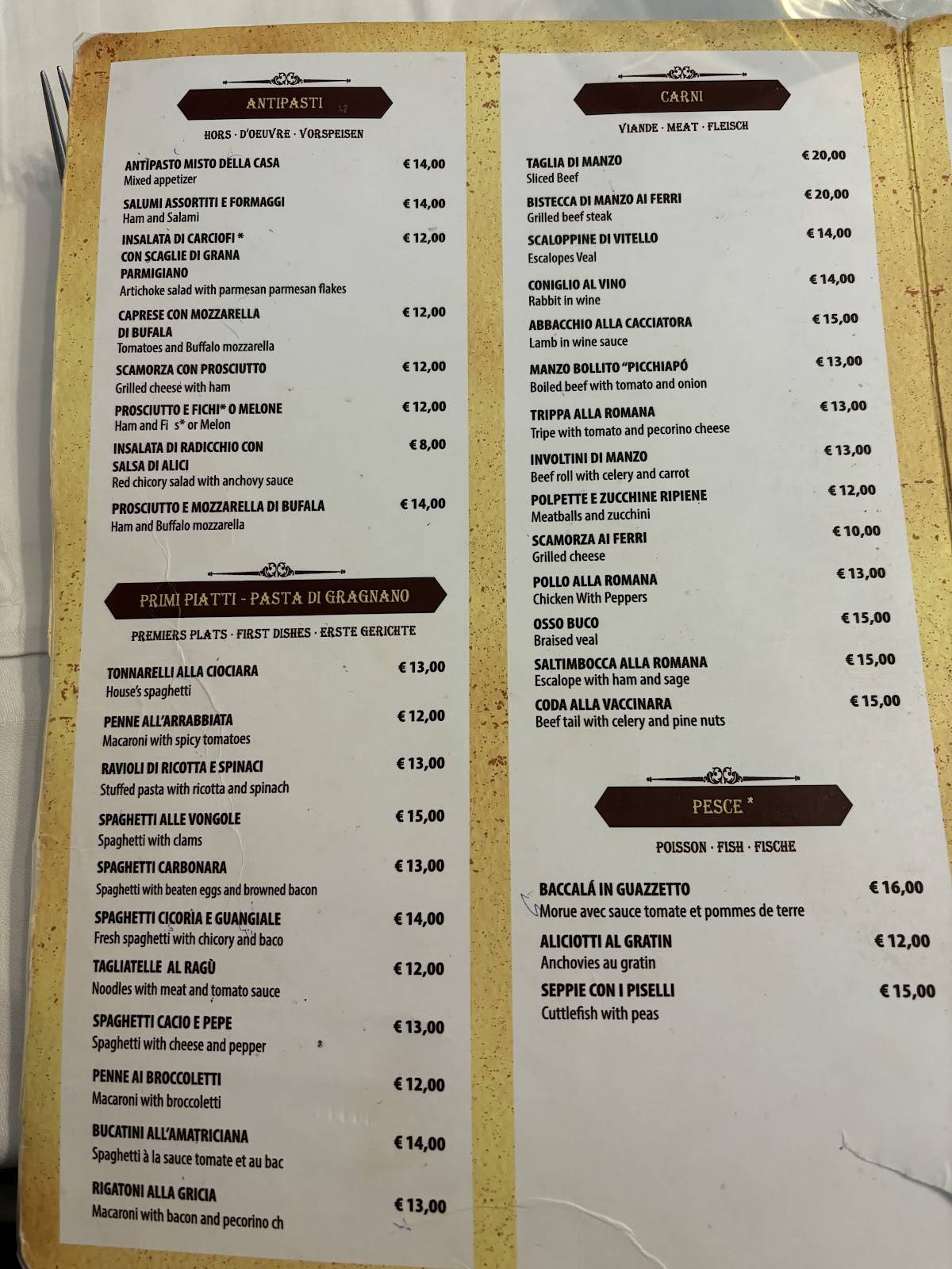 menù da gino al parlamento