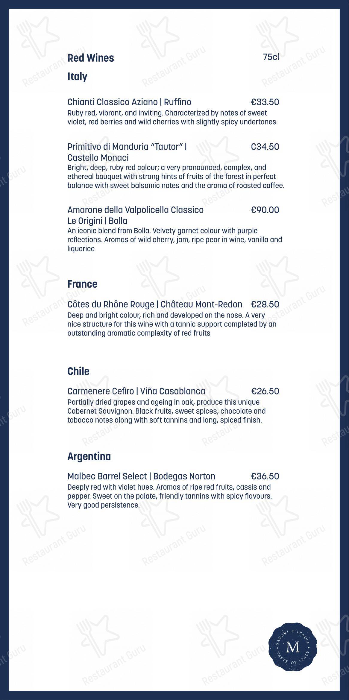 Основное меню pour Da Marco Ristorante restaurant