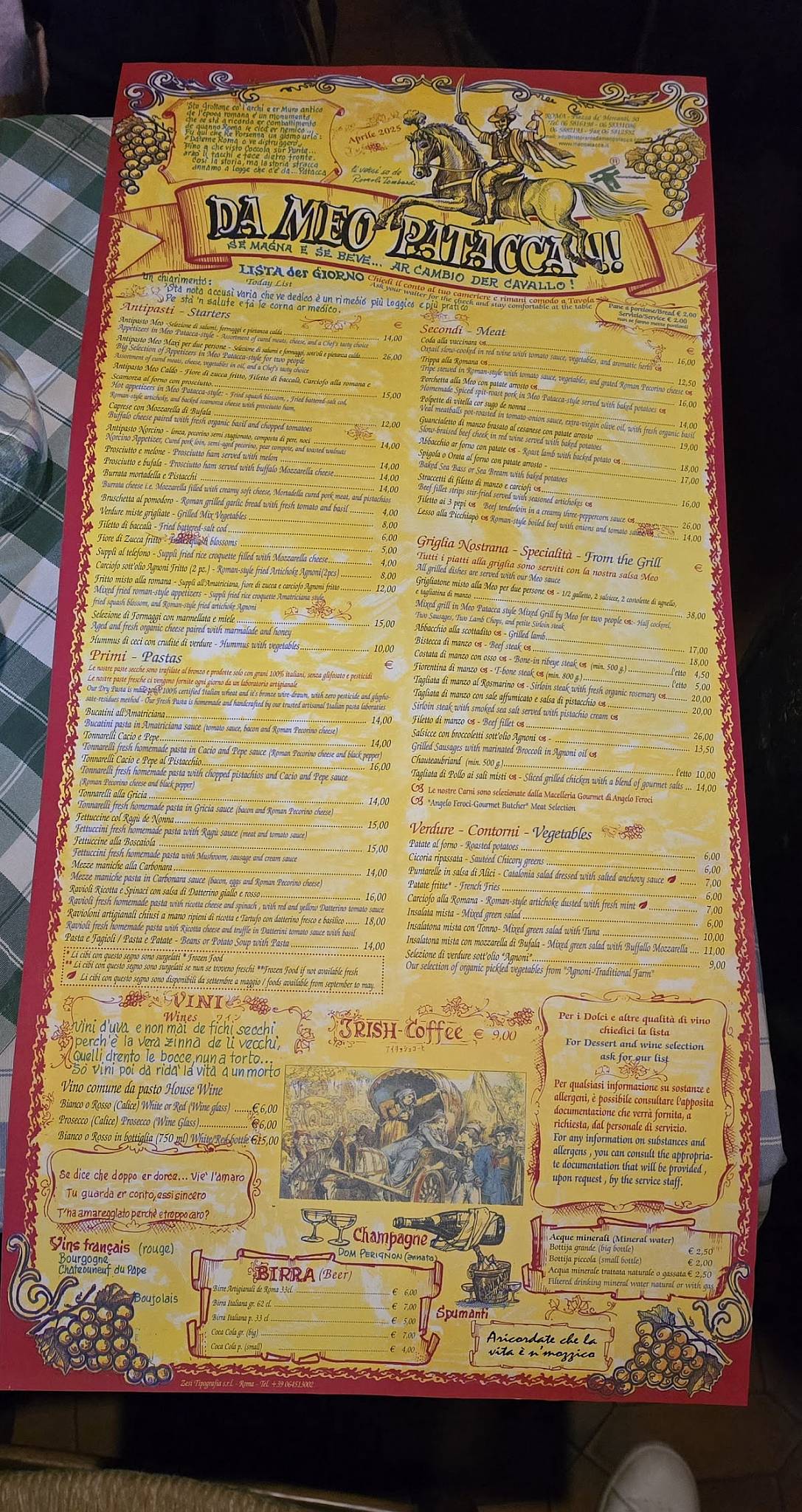 Menu di Da Meo Patacca 