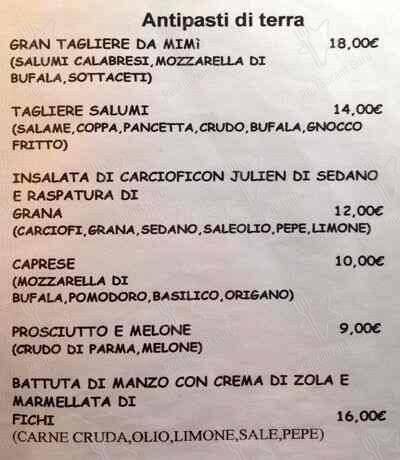 Menu di Ristorante Da Mimì 