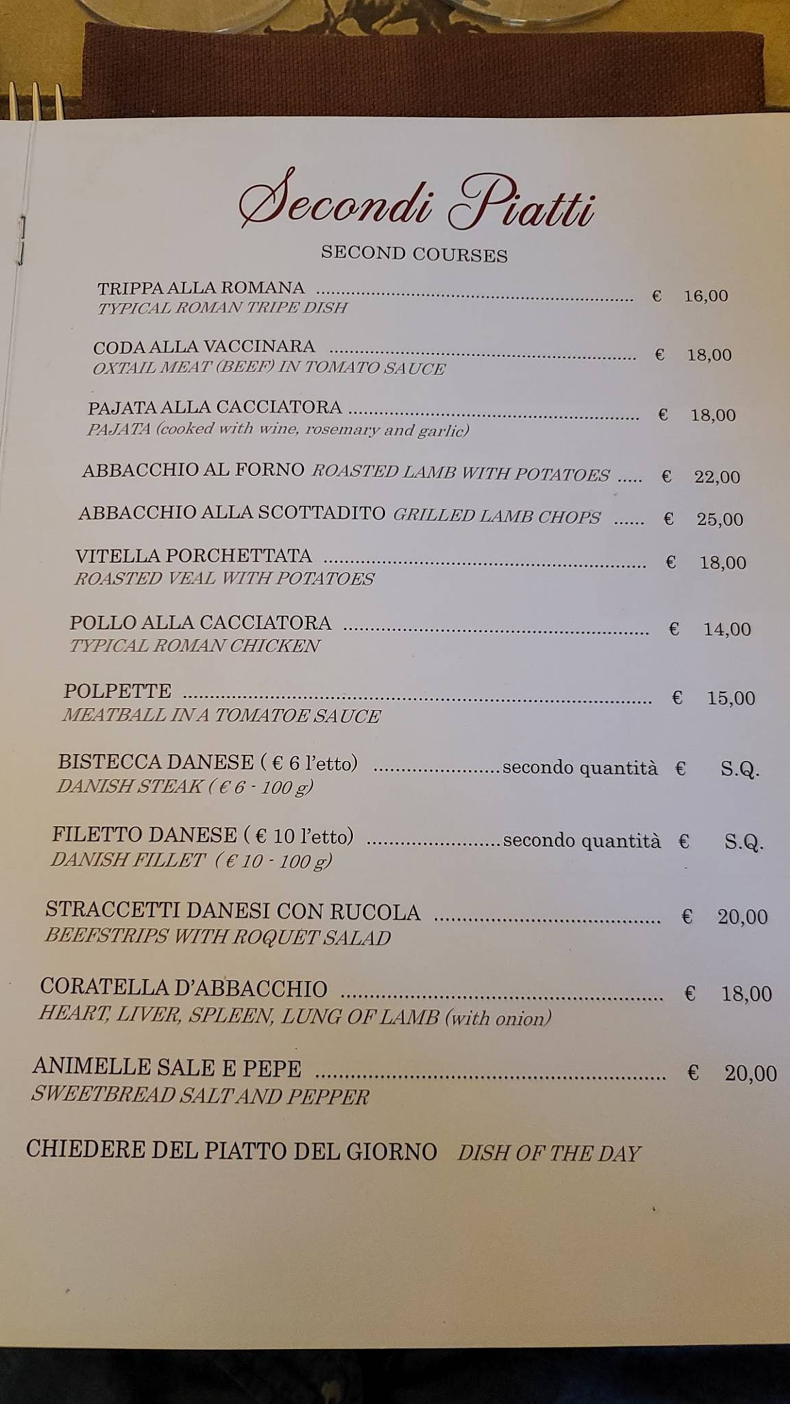 Menu di Ristorante "DA OIO" Testaccio 