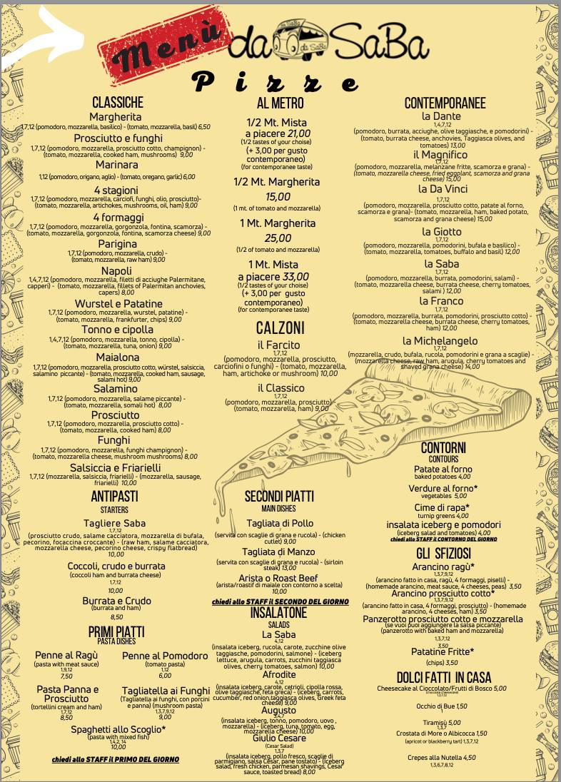 Menu di DaSaba Pizza Novoli 