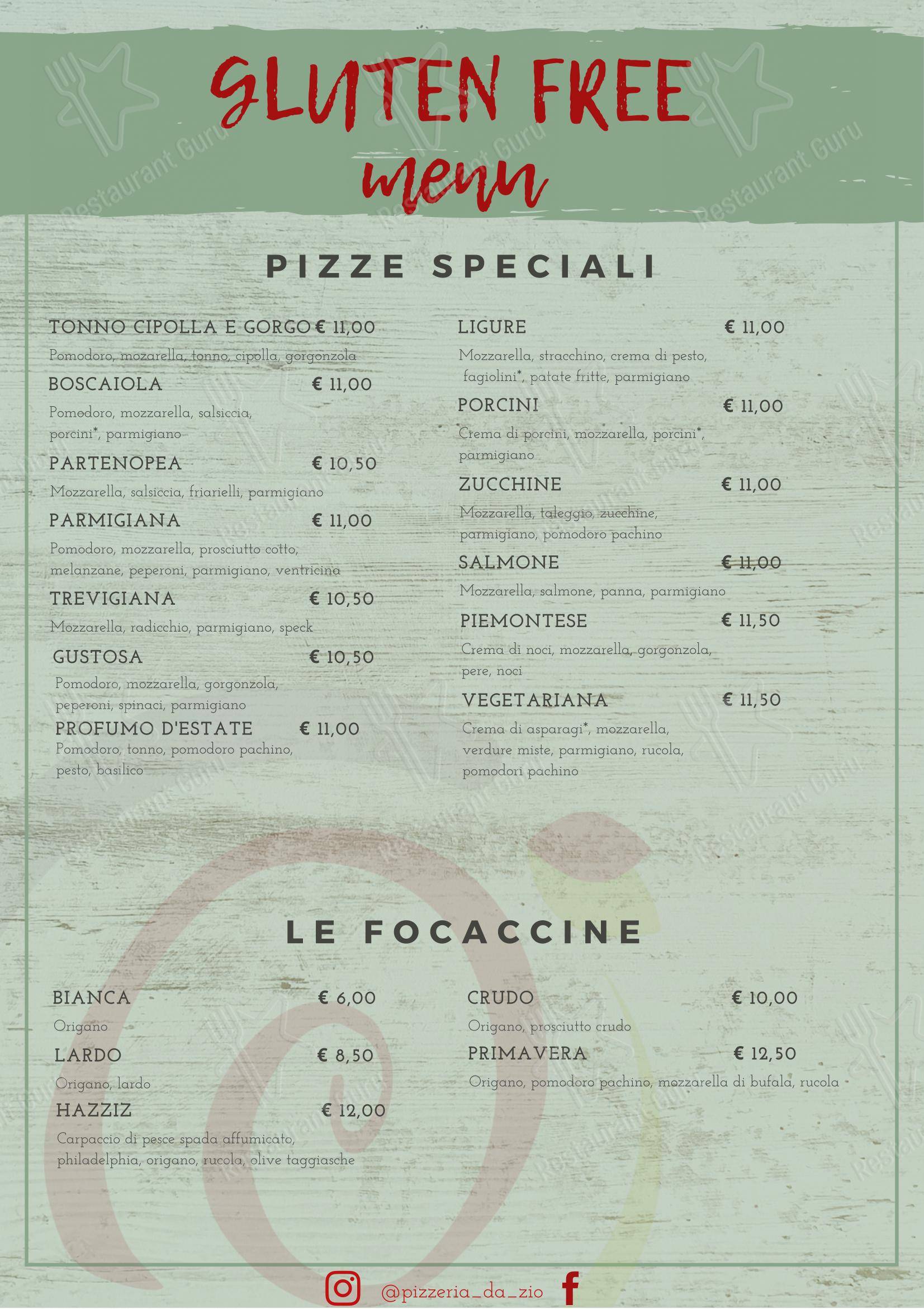 Menu per Da Zio ristorante
