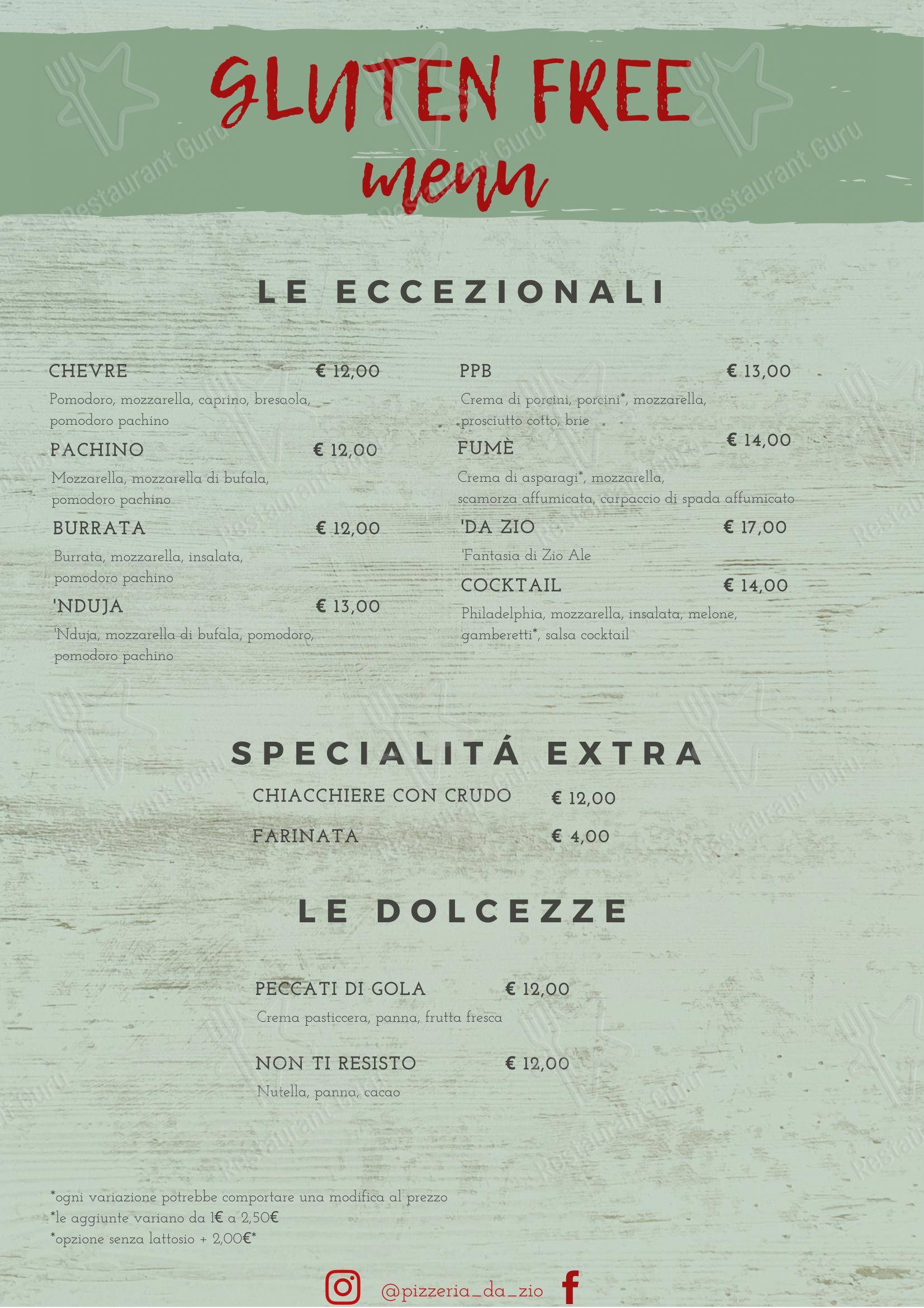 Menu di Da Zio - Menu