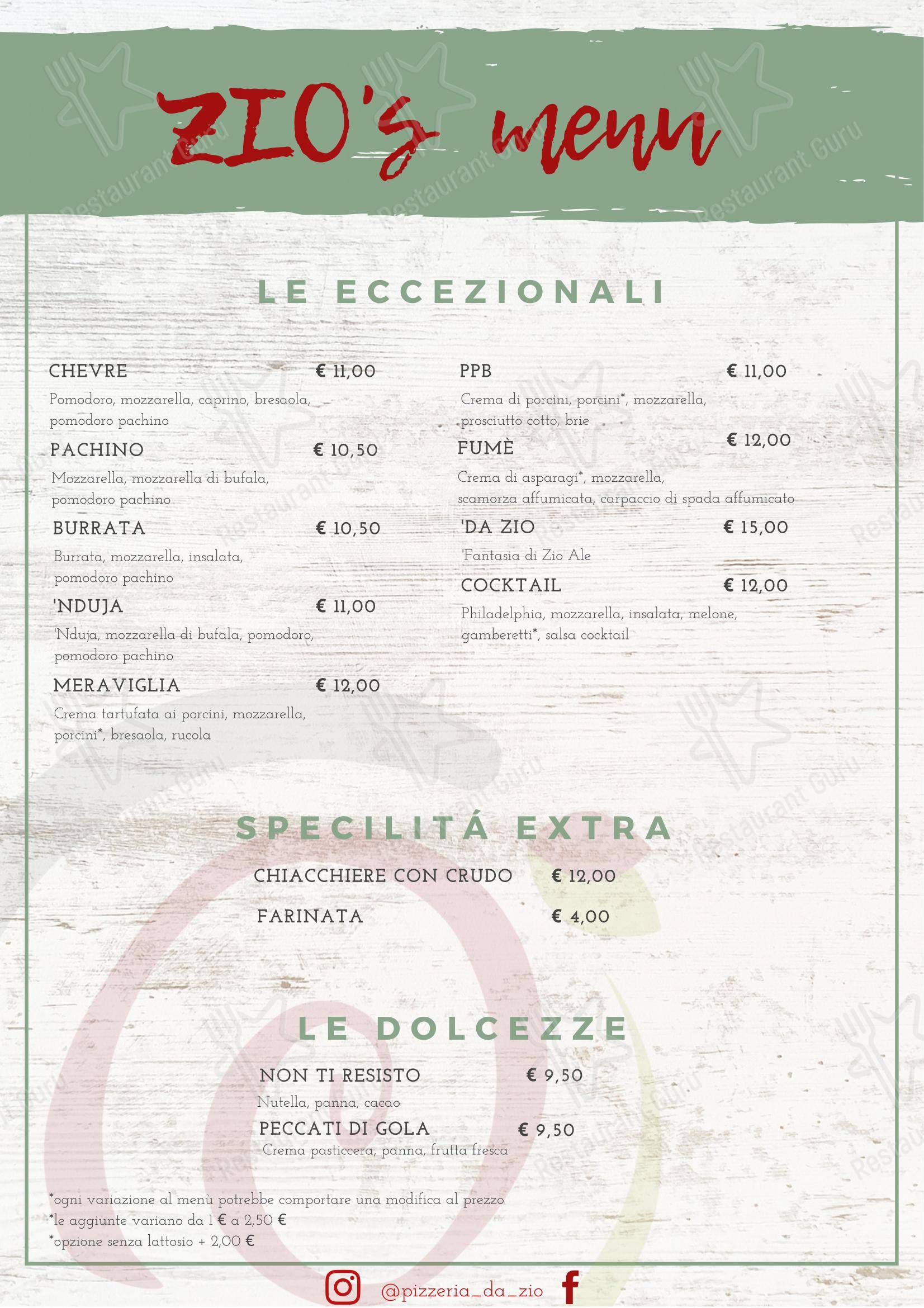 Da Zio in Nichelino - Menu