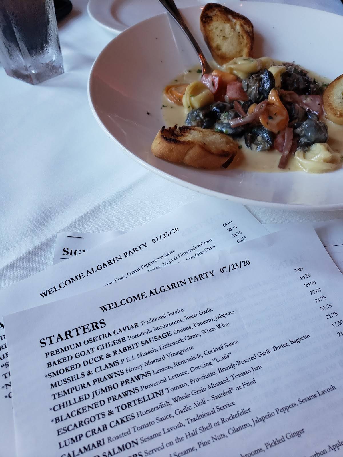 Menu at Al Biernat's steakhouse, Dallas