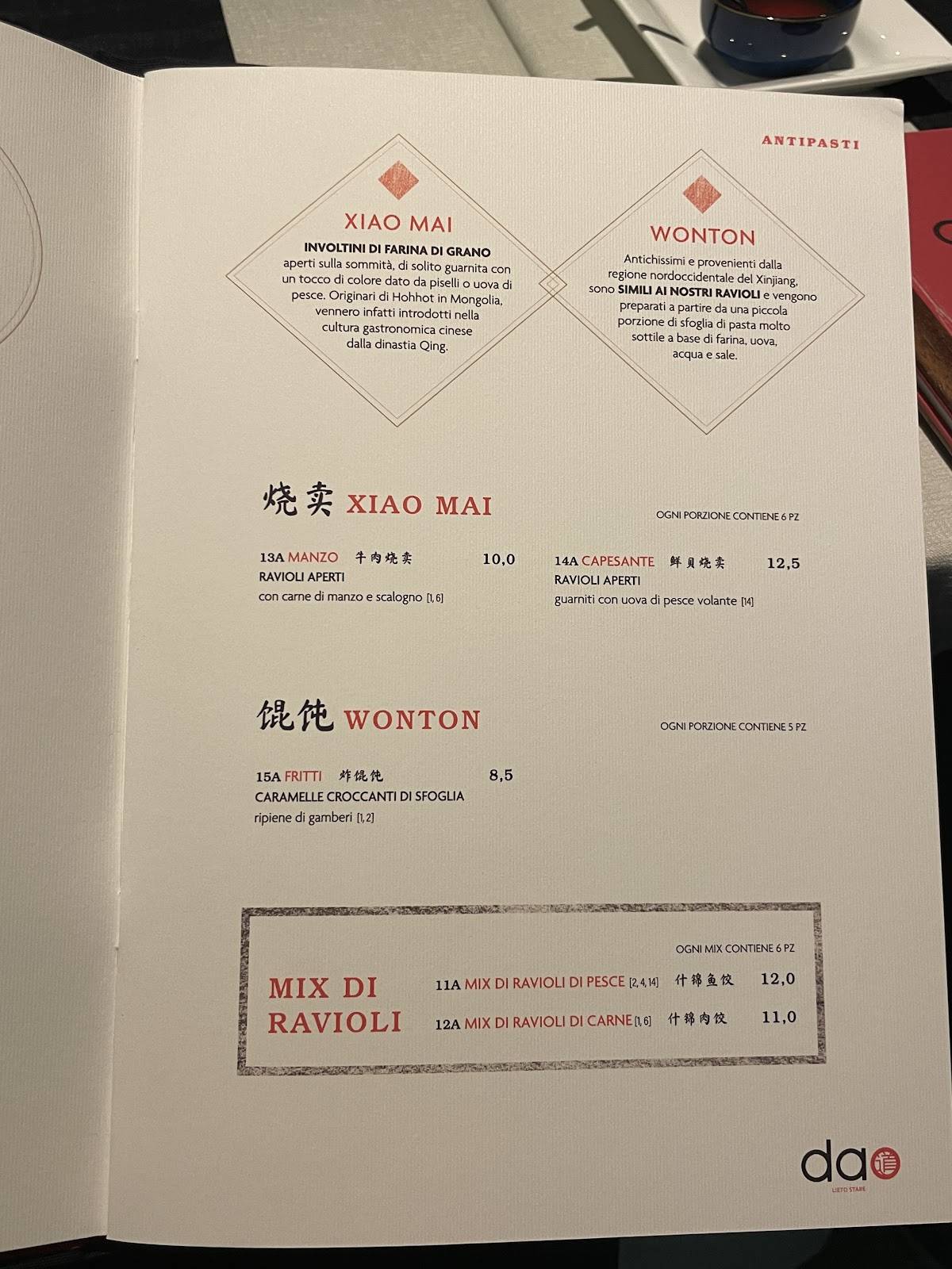 Menu de Dao Restaurant