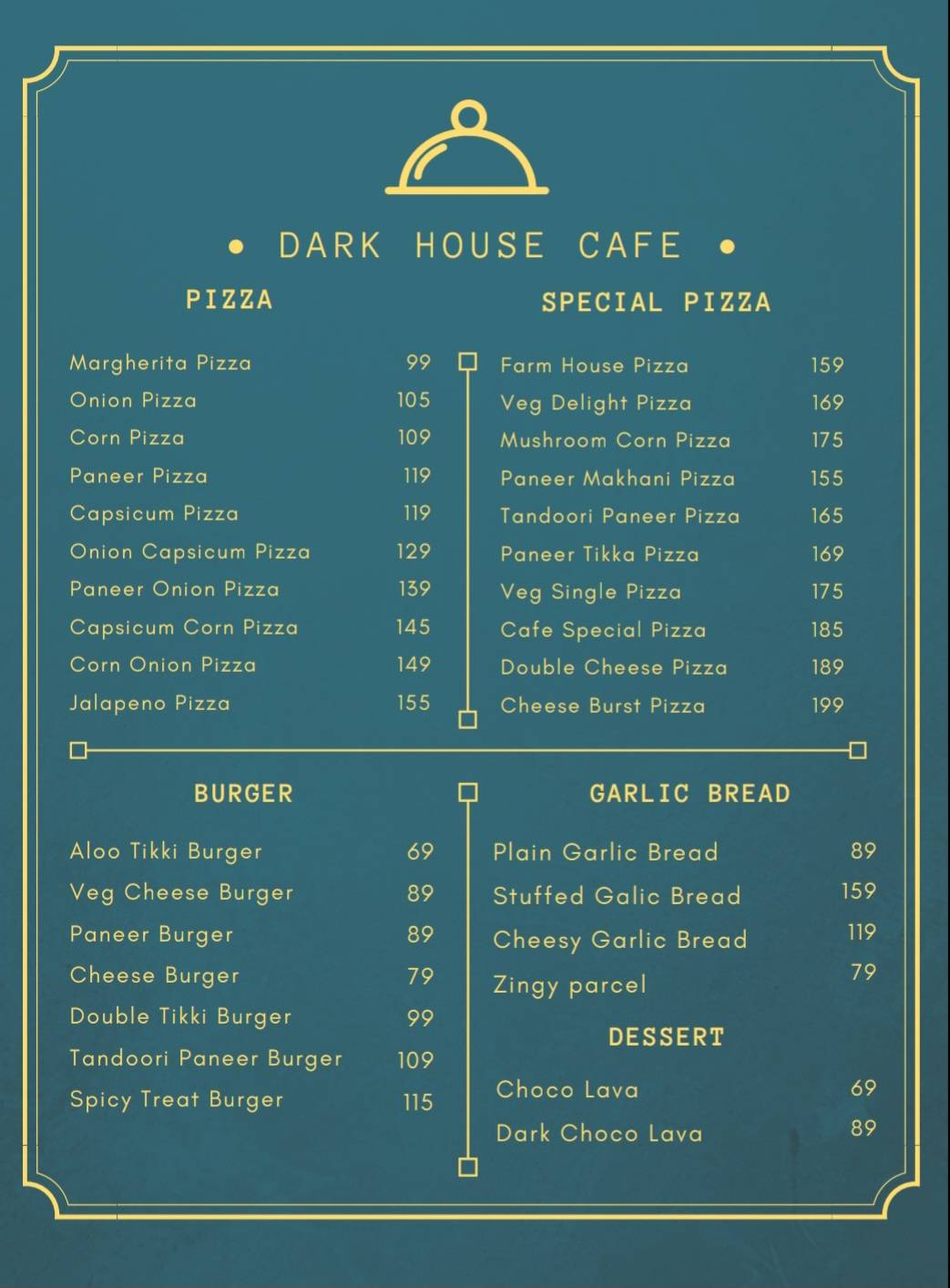 Dark House Cafe menu