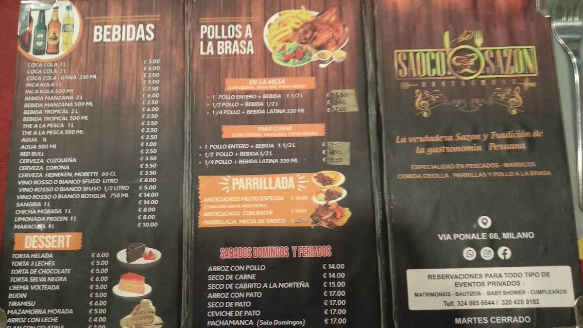 Menu di De Saoco Sazón Restaurant 