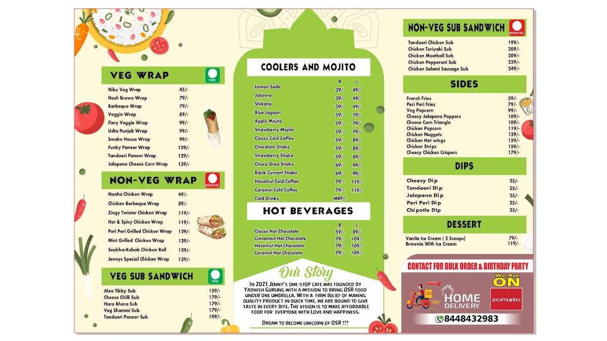 JENNY'S one-stop Cafe menu