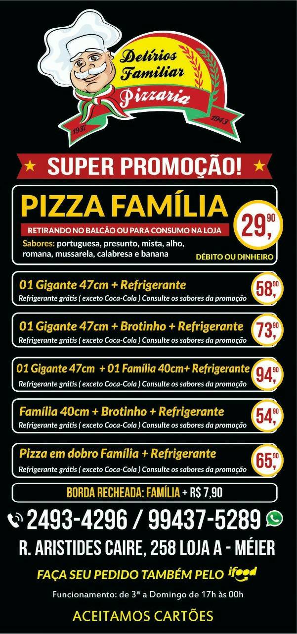 Delírios Familiar Pizzaria cardápio