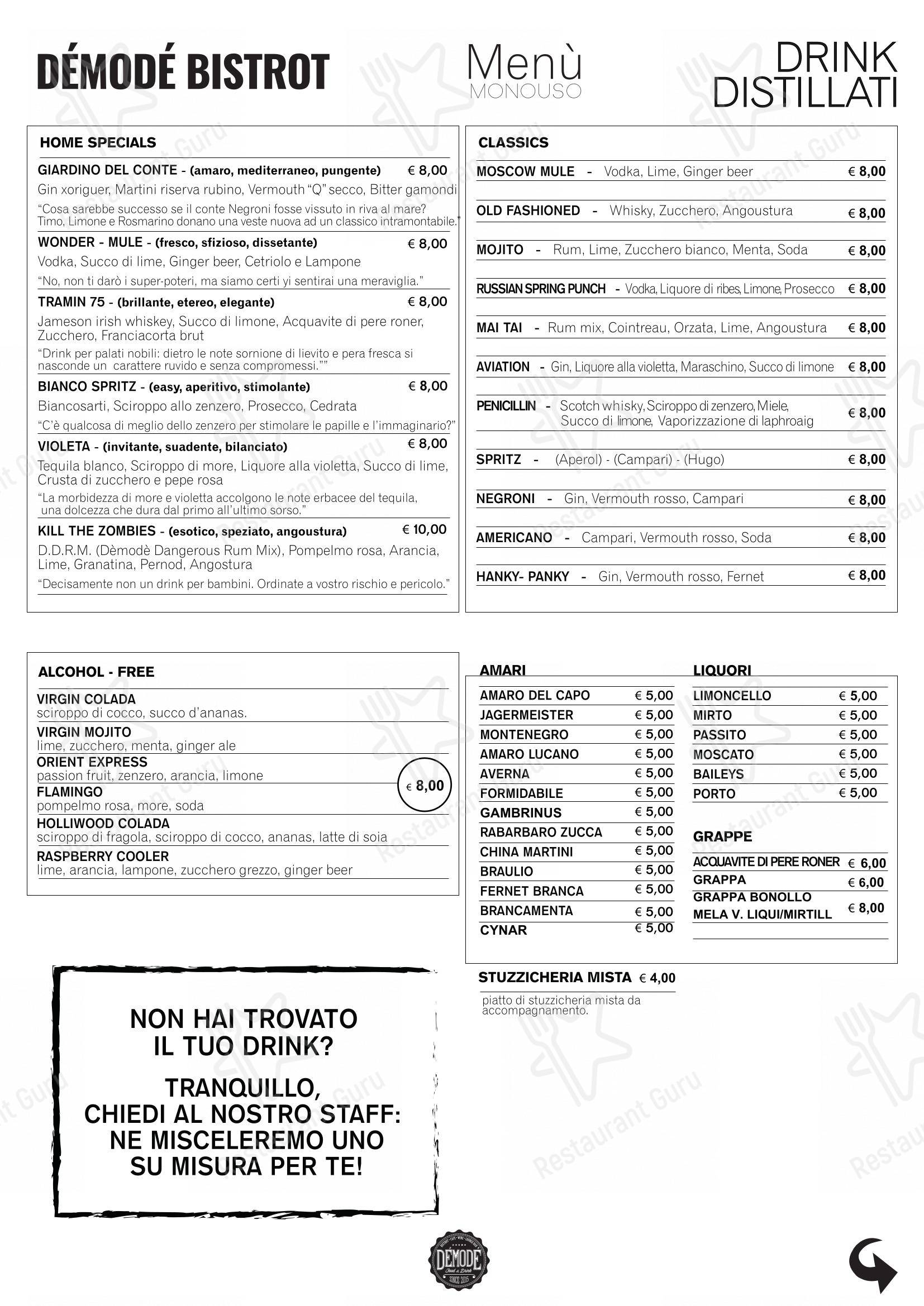 Démodé in Roma - Menu