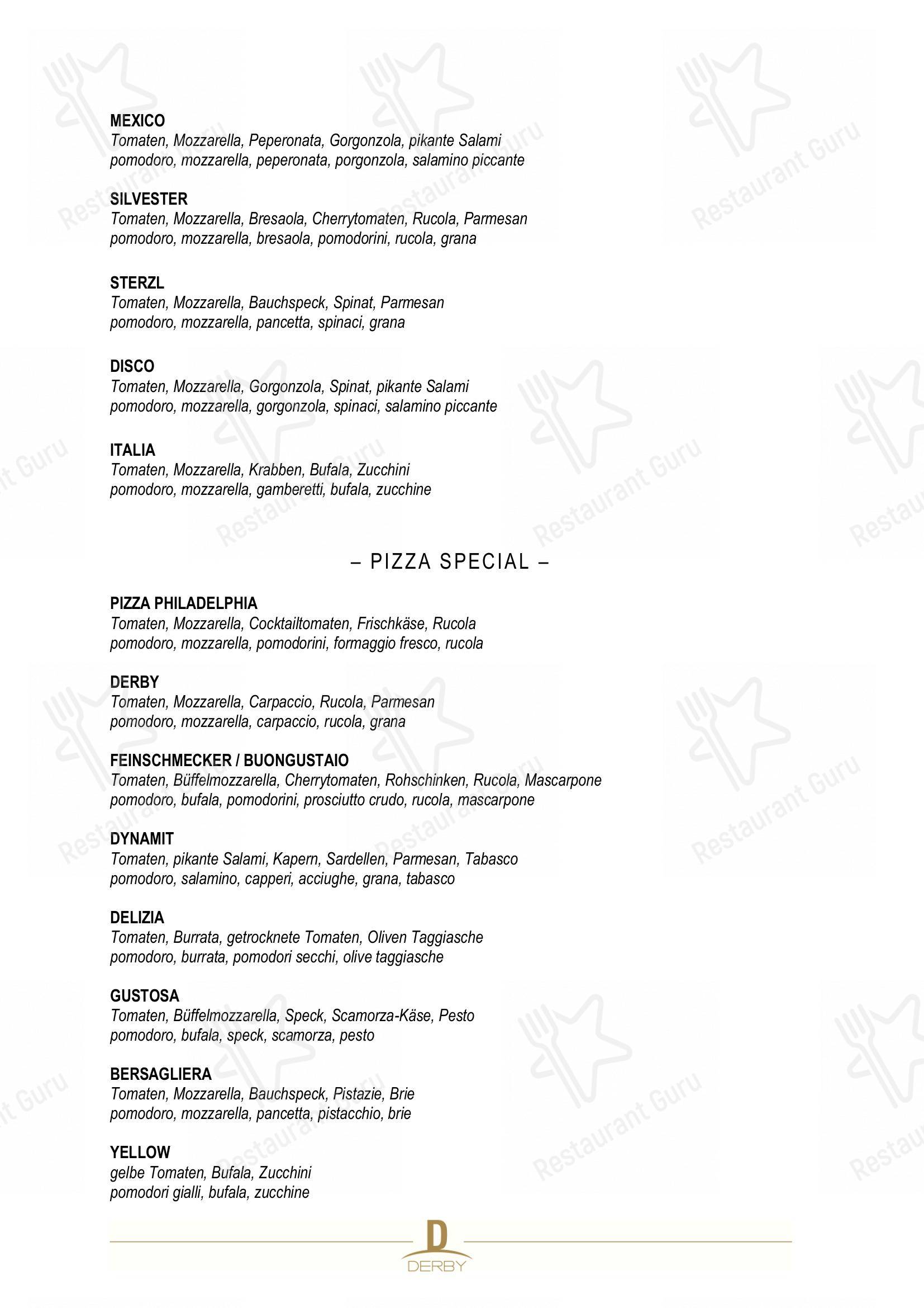 Menu bar per Derby ristorante