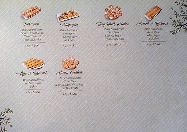 Kanti Sweets menu