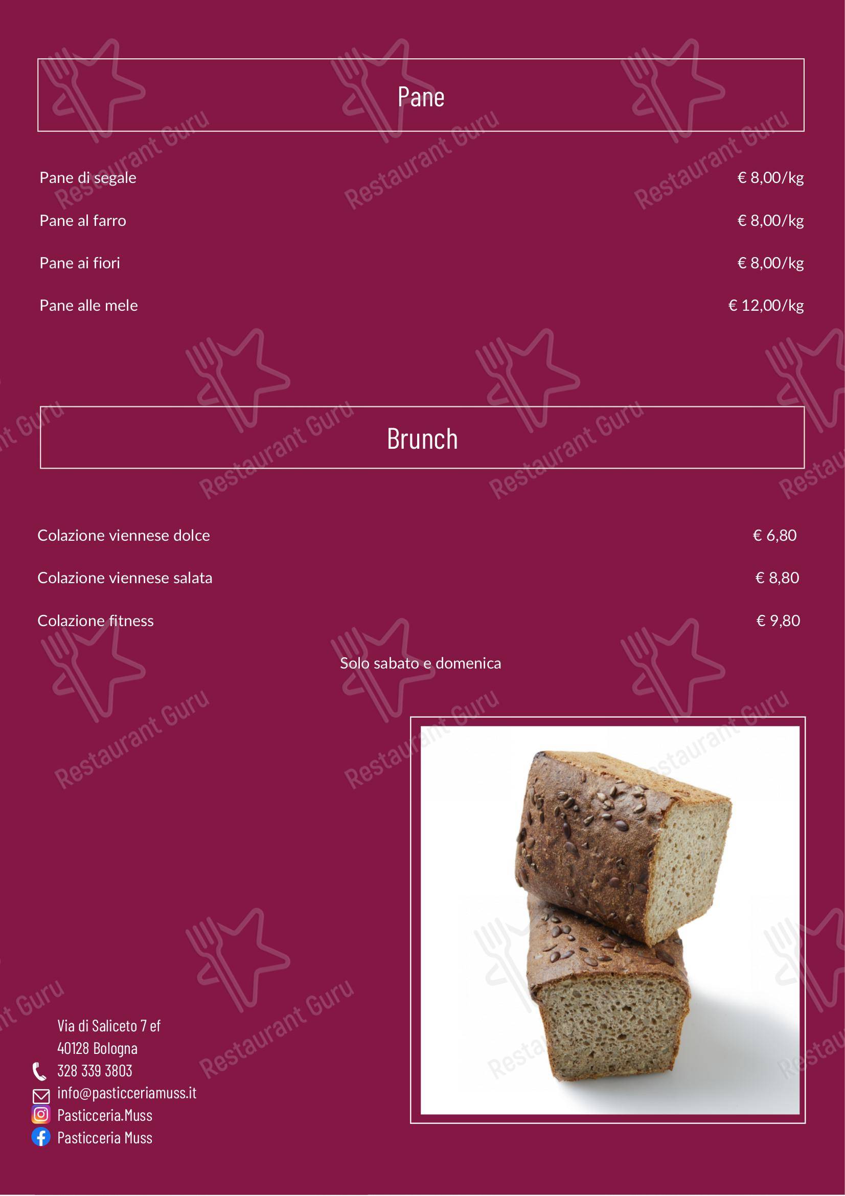 Menu per Pasticceria Muss in Bologna