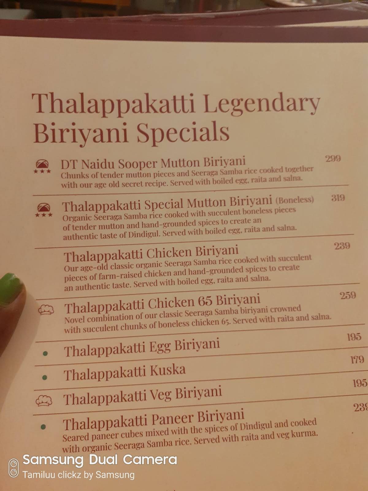 Dindigul Thalappakatti Restaurant - Gandhipuram menu