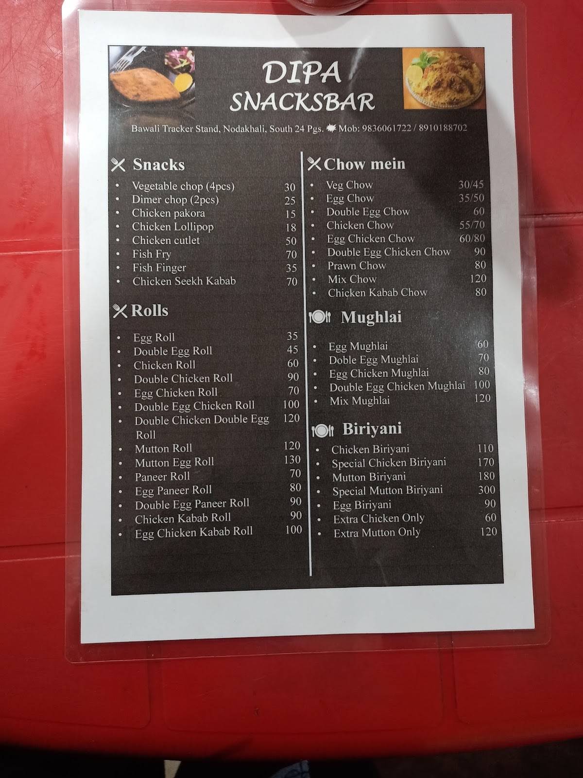 Dipa Snacksbar menu