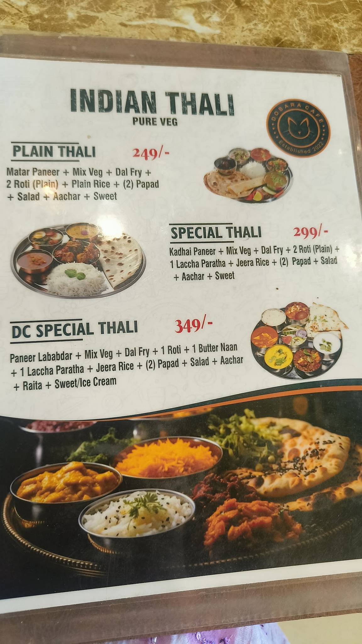 Dobara cafe menu