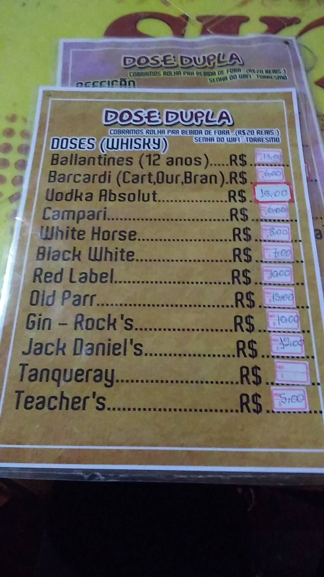 Dose Dupla cardápio