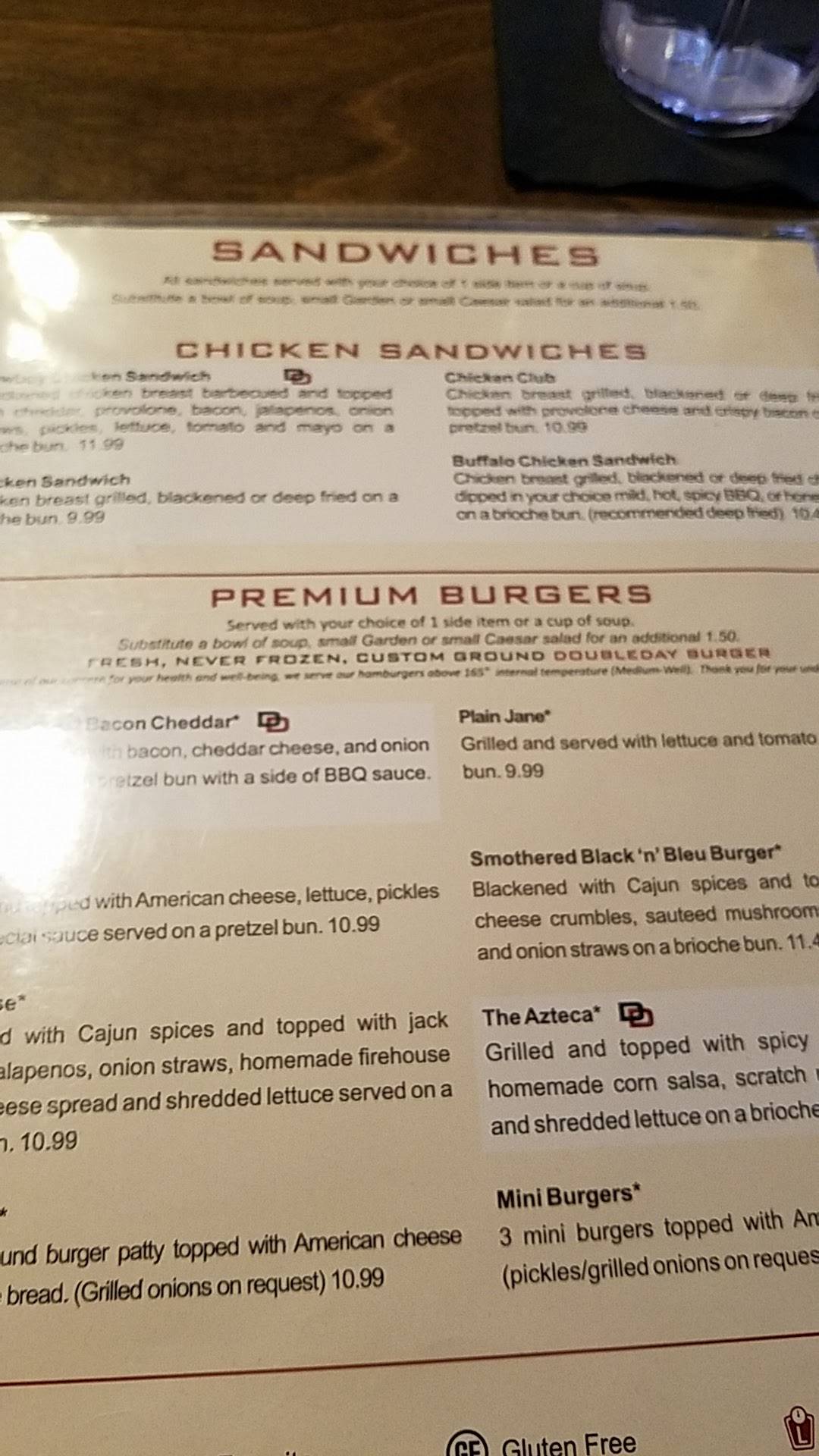 Menu at Doubleday's Grill & Tavern restaurant, Centerville