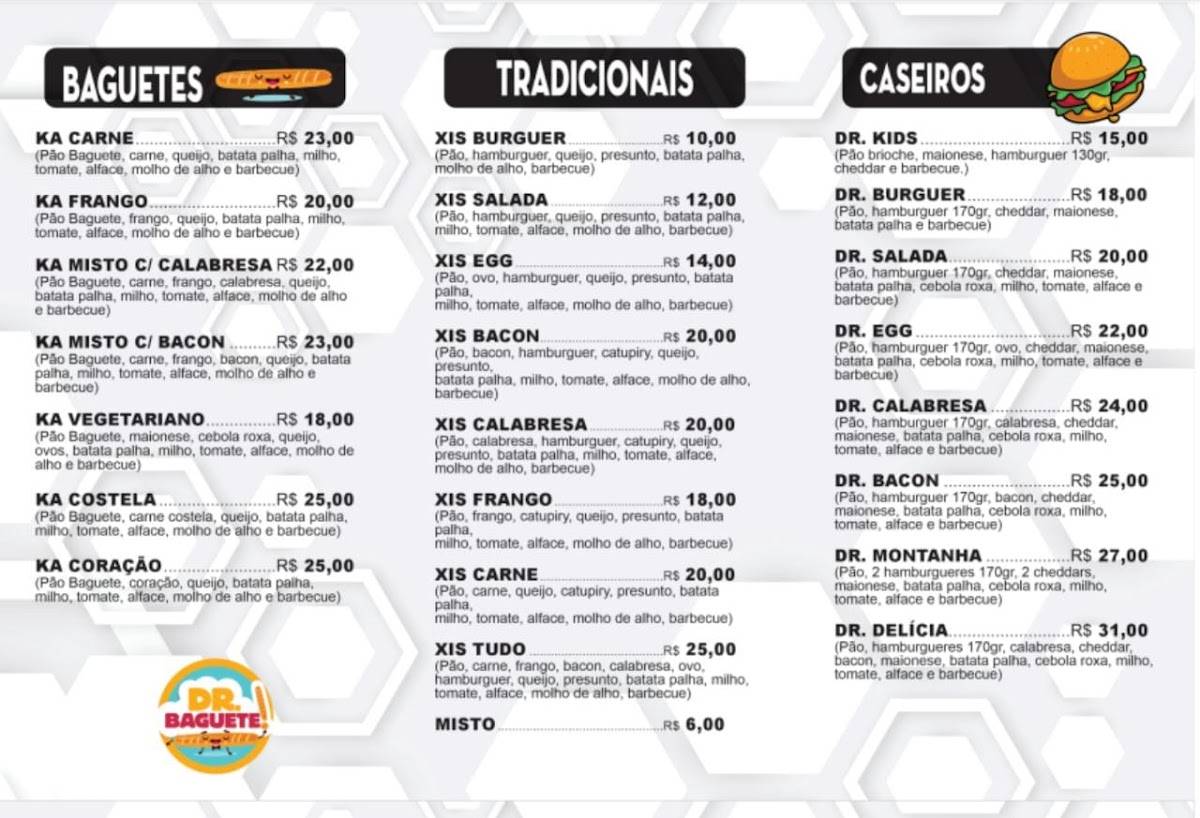 Dr. Baguete cardápio