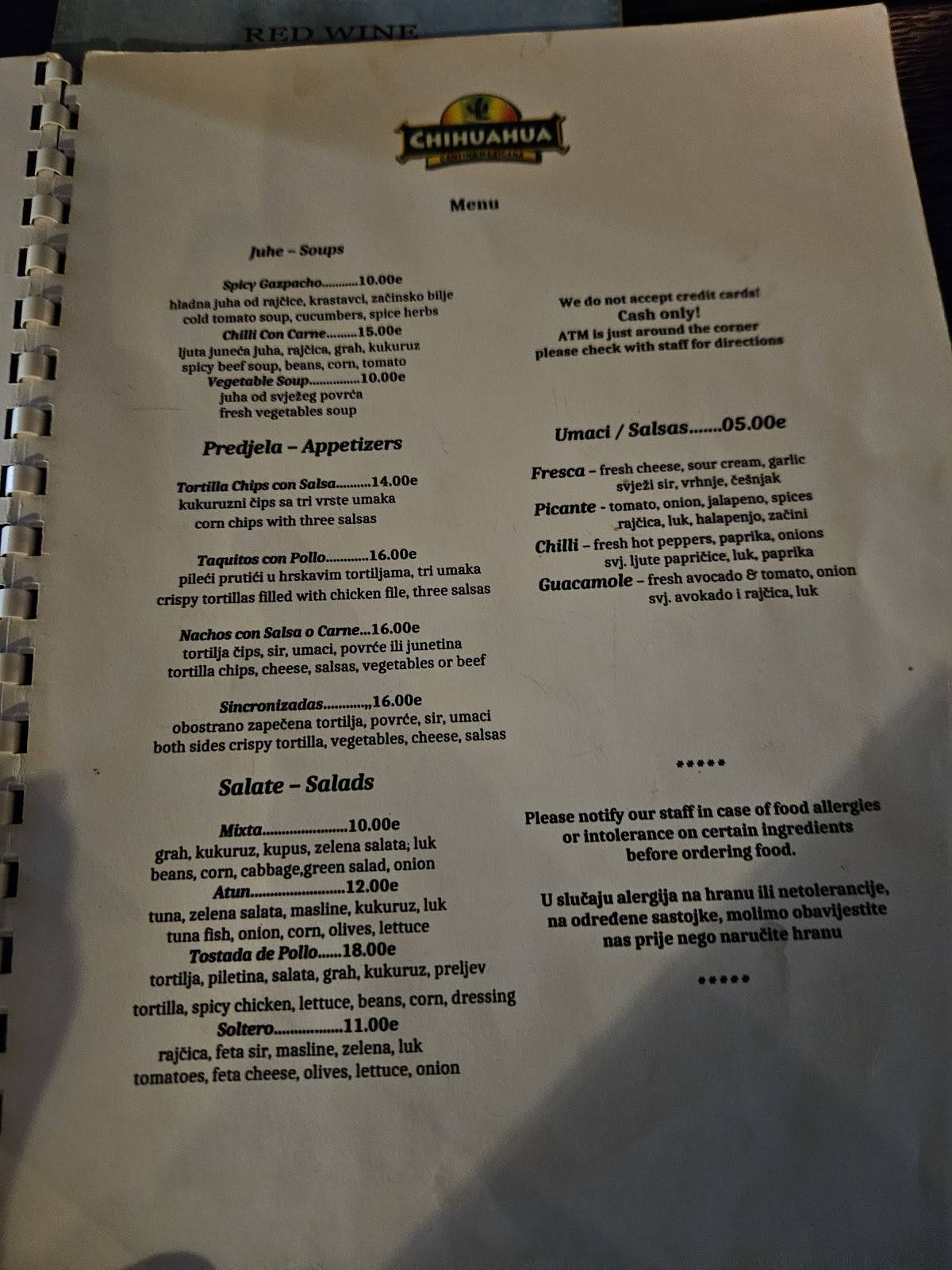 Menu di CHIHUAHUA Cantina Mexicana 