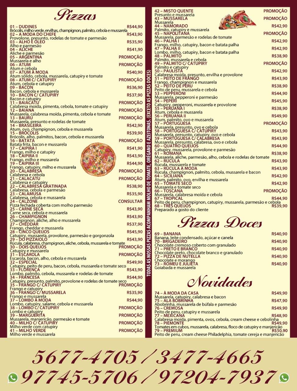 Dudines Pizzaria cardápio