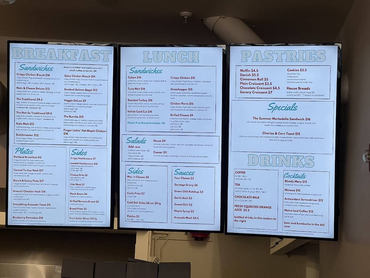 Menu at Dutch's restaurant, Portland