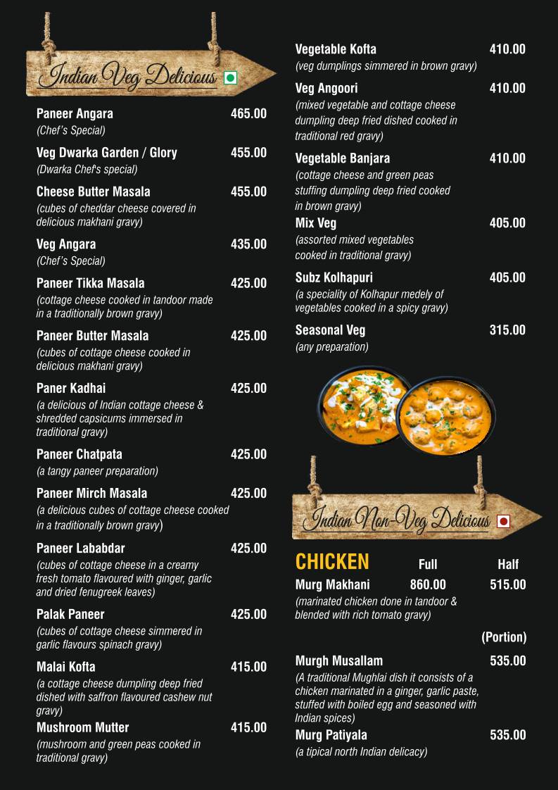 Dwarka Garden Restaurant menu