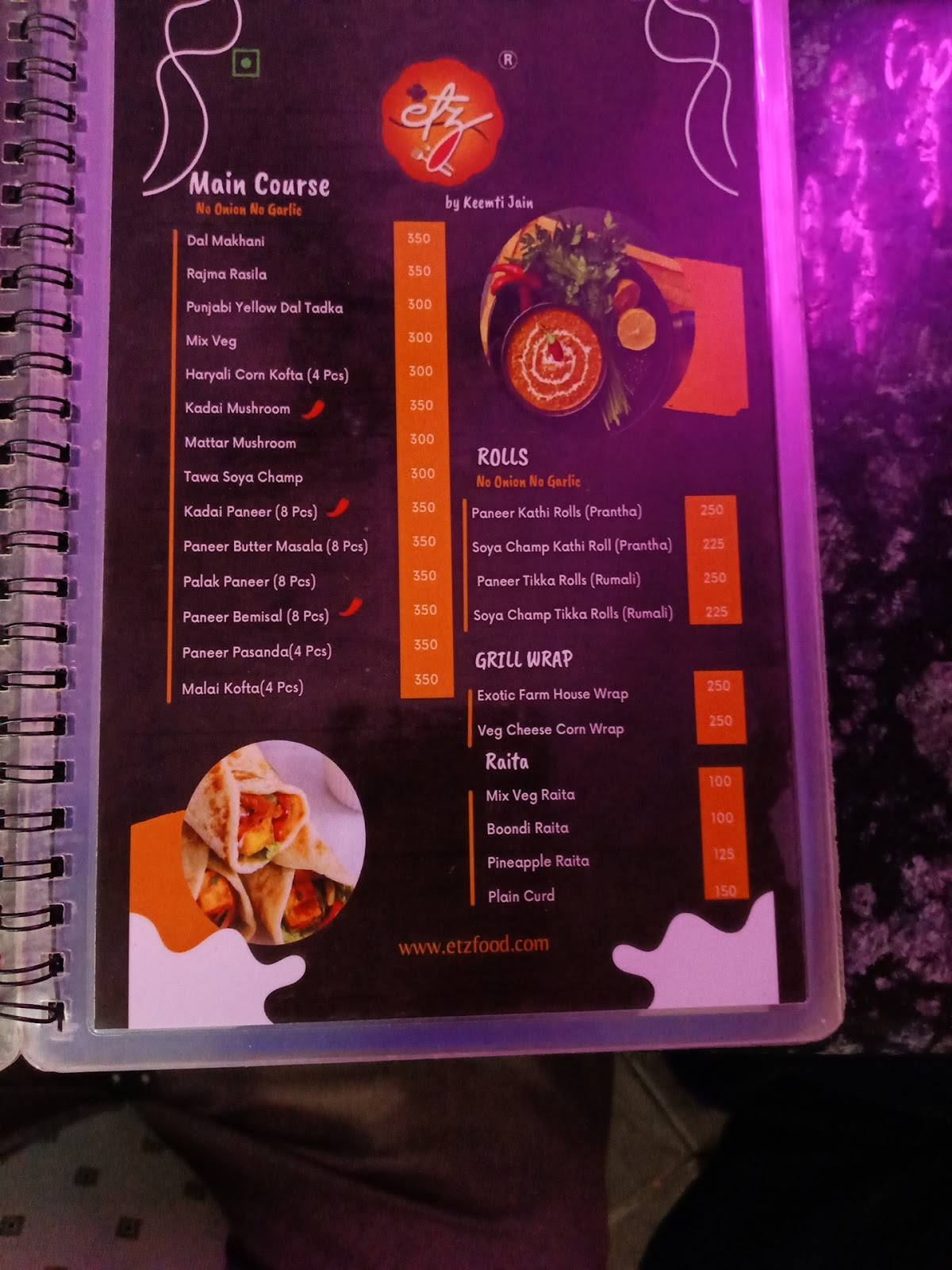 ETZ by Keemti Jain menu