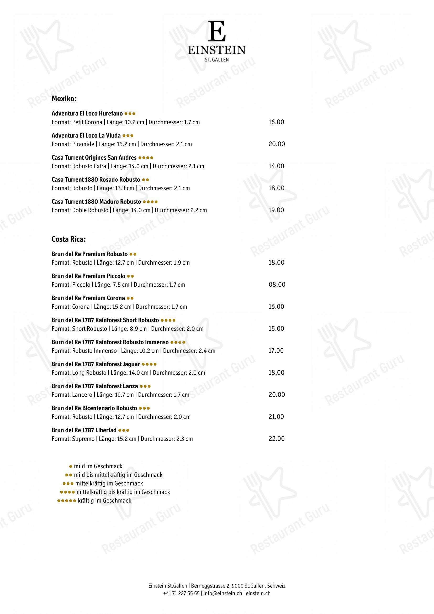 菜单 per Einstein Bar in San Gallo
