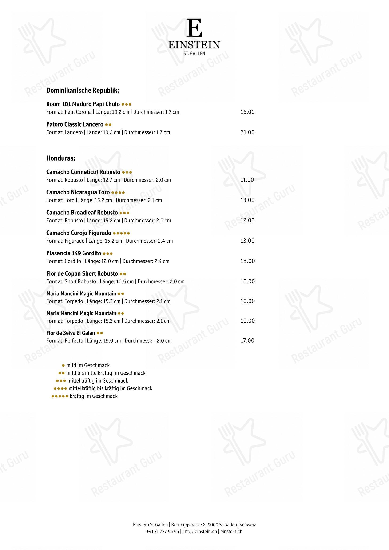 菜单 per Einstein Bar pub & bar