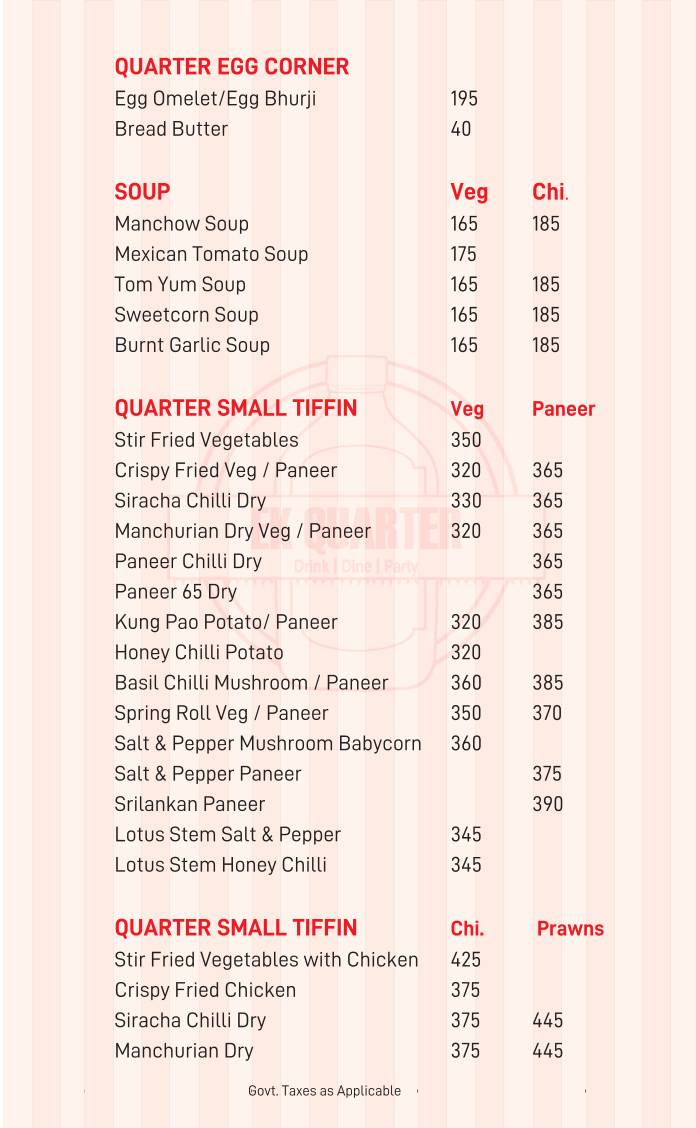 Ek Quarter menu