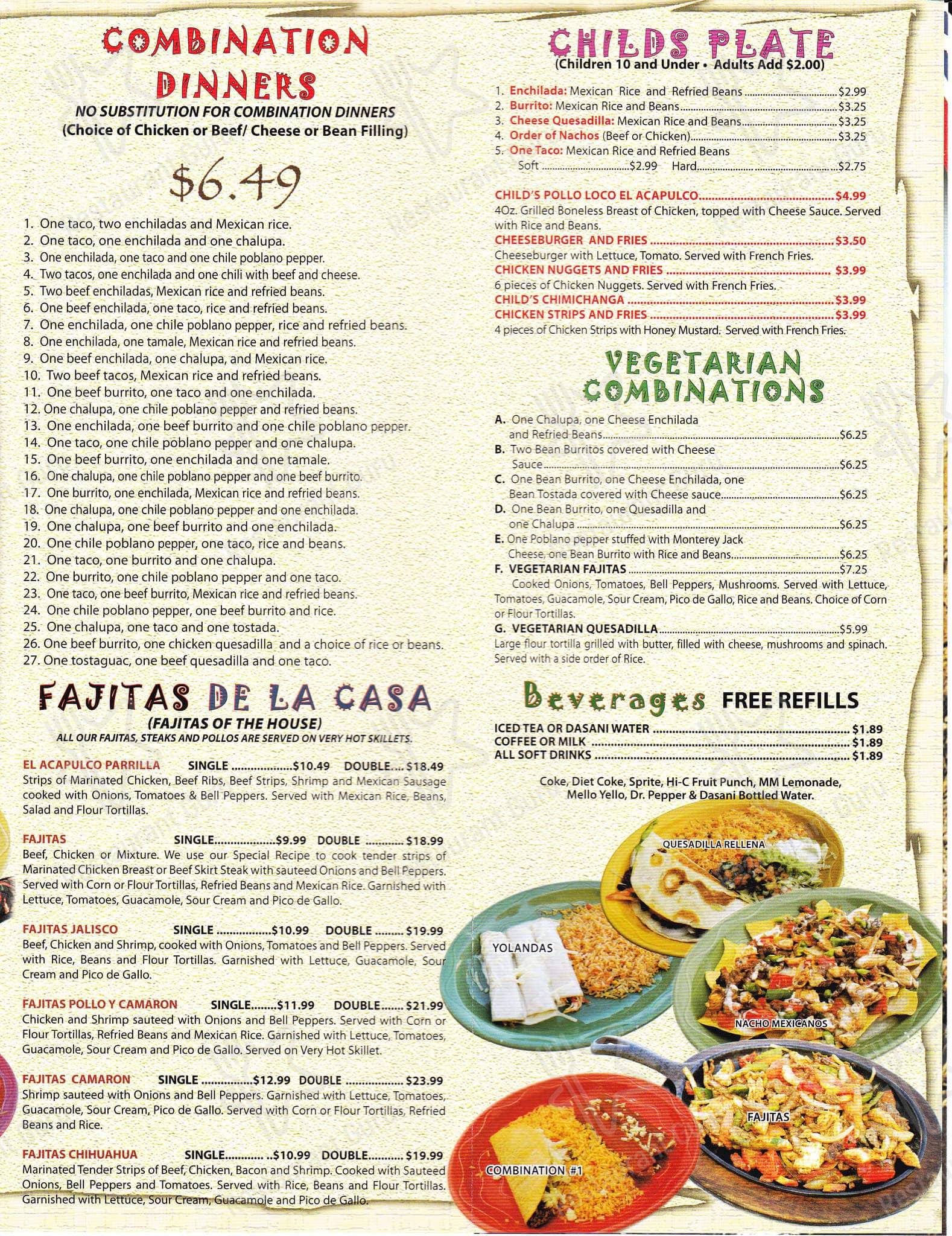 Menu at El Acapulco Mexican Restaurant, Jonesboro, E Highland Dr