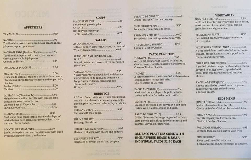 Menu at El Mexico Lindo restaurant, Brick, NJ88