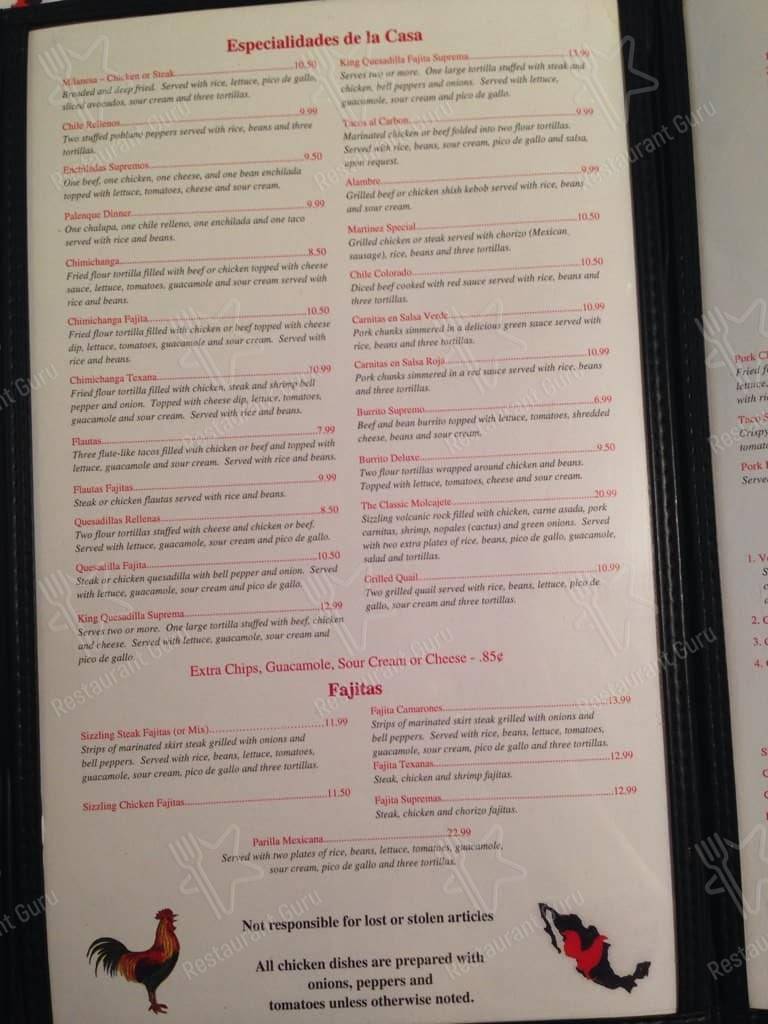 Menu at El Palenque Mexican Restaurant, Yazoo City